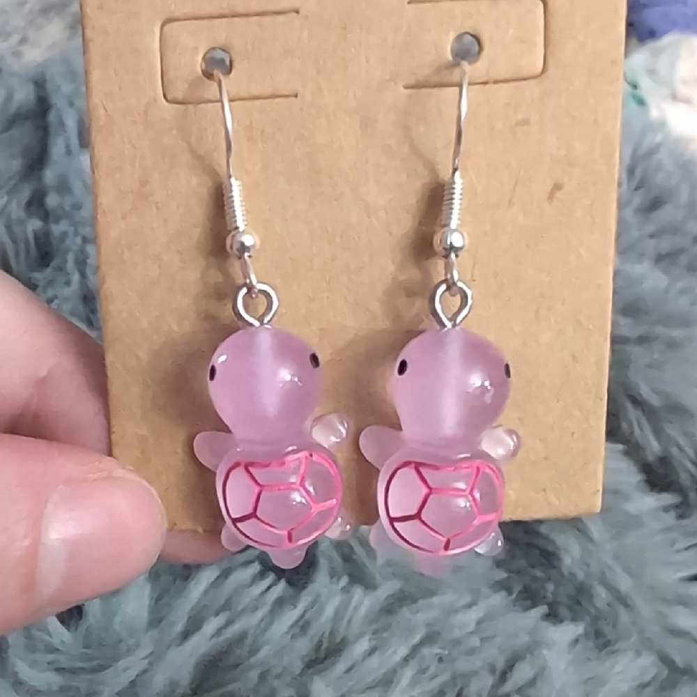 Hand Crafted Pink Turtle Earrings